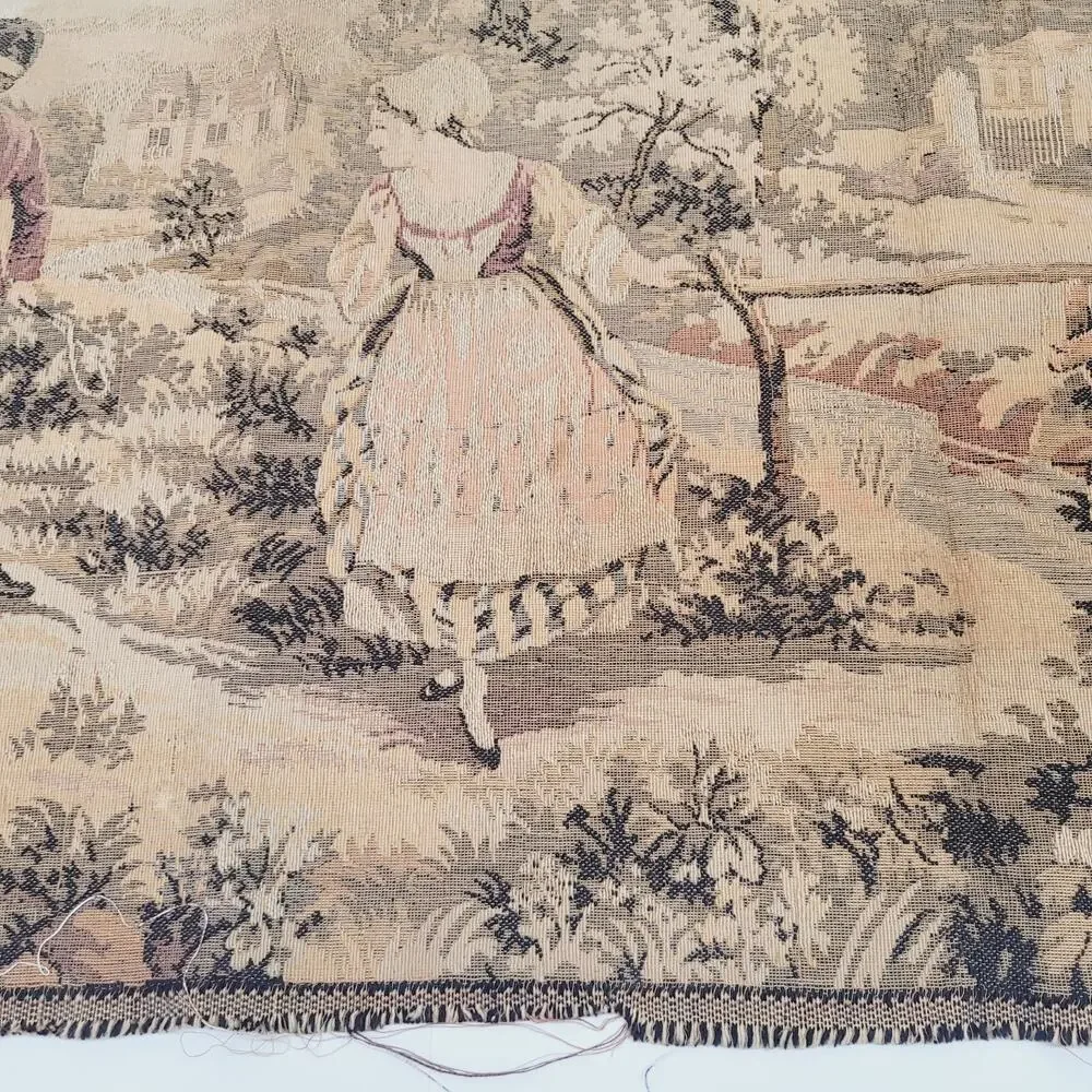Vintage Italian Woven Tapestry Courting Couples on Bridge Made in Italy 36